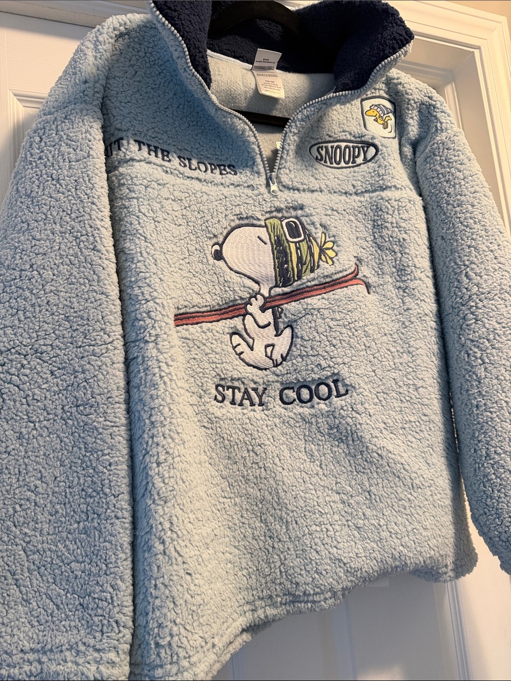 Peanuts Light Blue Sherpa Pullover with Snoopy Ski Graphic - Picture 3 of 3